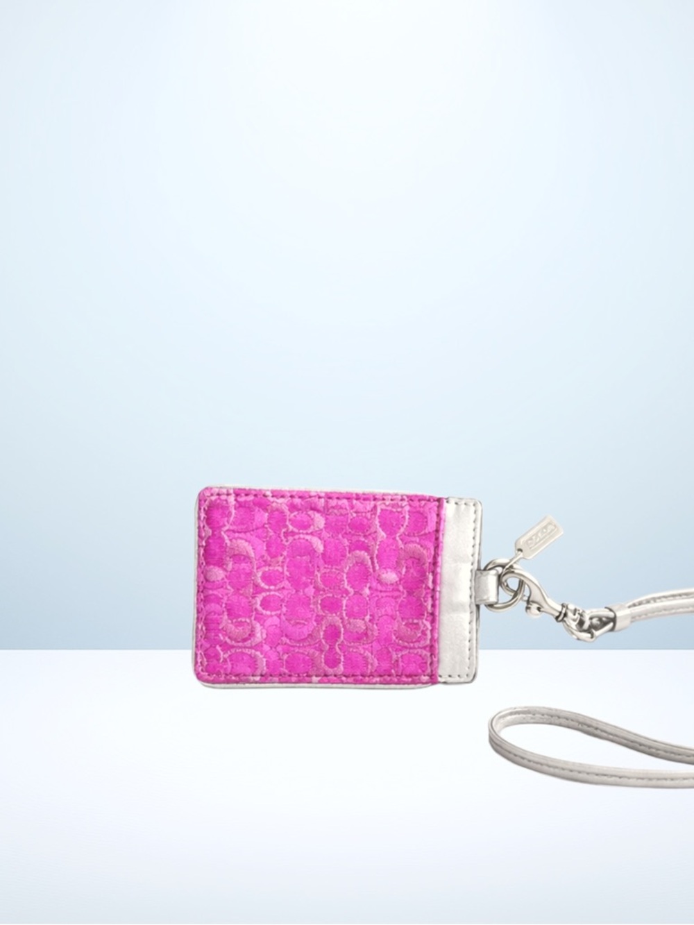 Coach 2007 Mini Signature C Lurex ID Lanyard (Pink) NWT